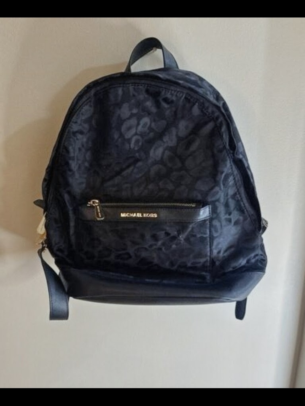 Michael Kors Black Leopard-Print Nylon Backpack with Gold Hardware